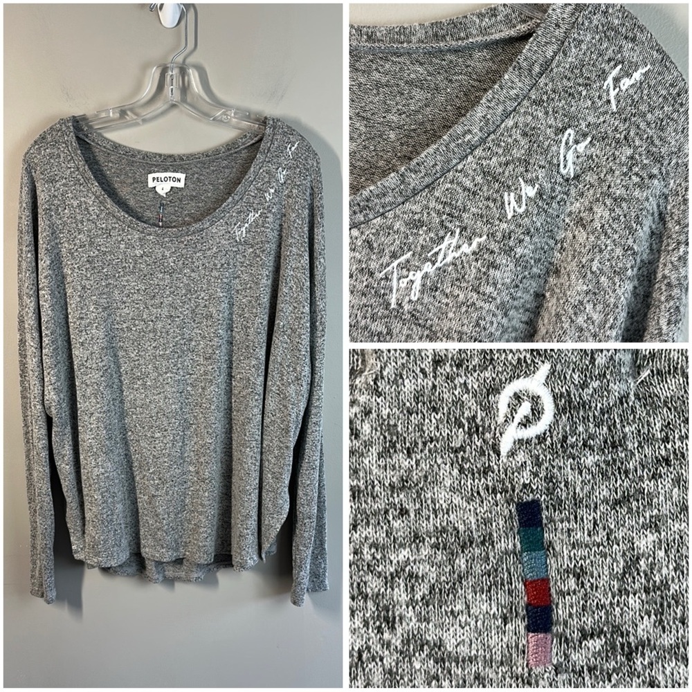 Peloton Hacci Together We Go Far Long Sleeve Sweater Top In Gray Size L